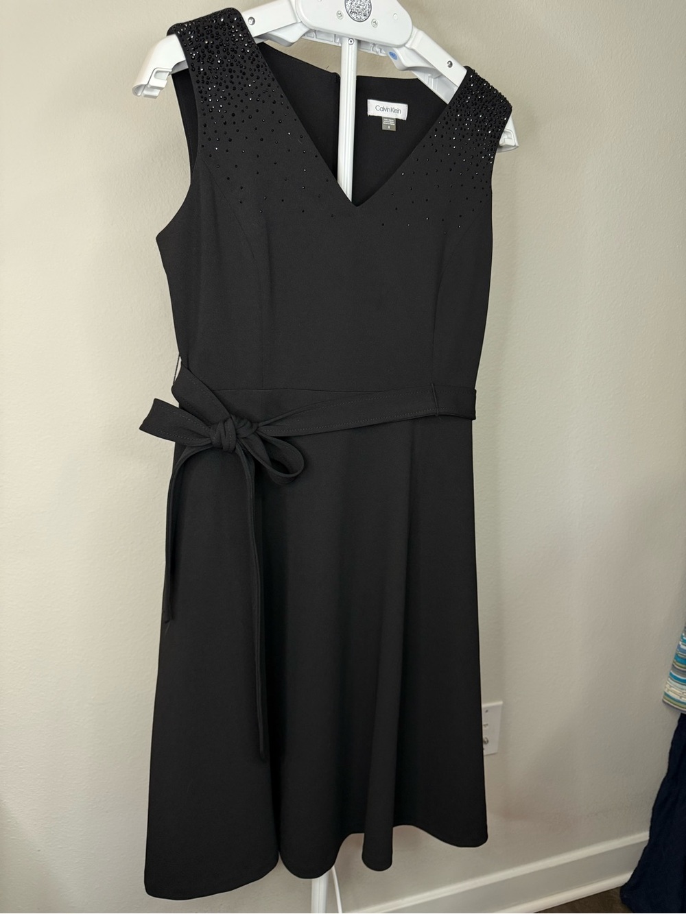 NWOT! Calvin Klein Women's Belted Midi Fit Flare Cocktail Dress Black Sz 8 - Picture 4 of 9